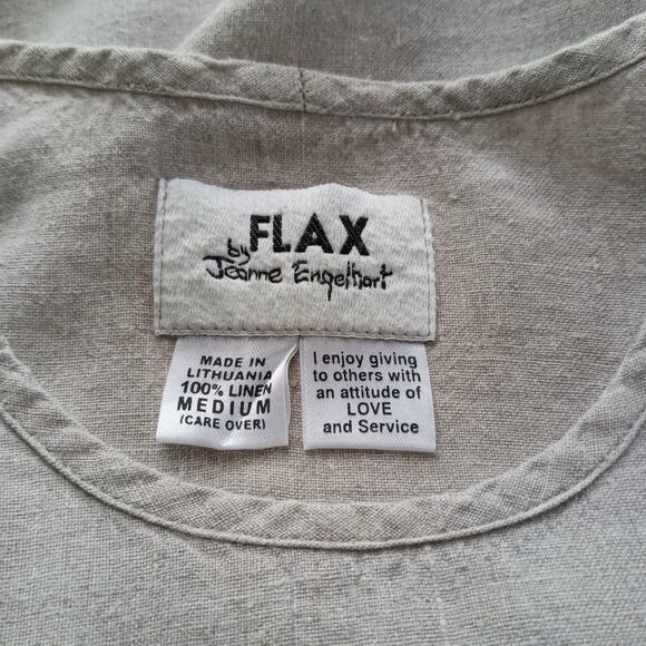 Vintage FLAX Tan 100% Linen Tank Top Sleeveless SZ M Jeanne Engelhart Scoop Neck - Picture 4 of 4